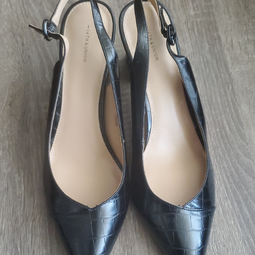 14th & Union Black Croc-Pattern Slingback Heels Size 12 M Brand New